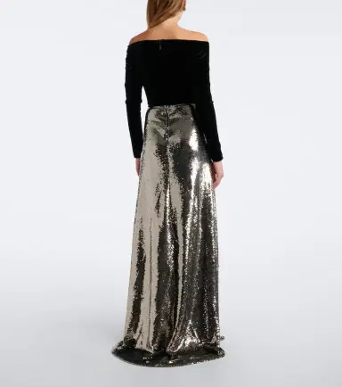 MONIQUE LHUILLIER Sequined velvet-paneled off-shoulder gown | Thumbnail 4