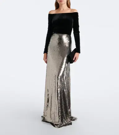 MONIQUE LHUILLIER Sequined velvet-paneled off-shoulder gown | Thumbnail 5