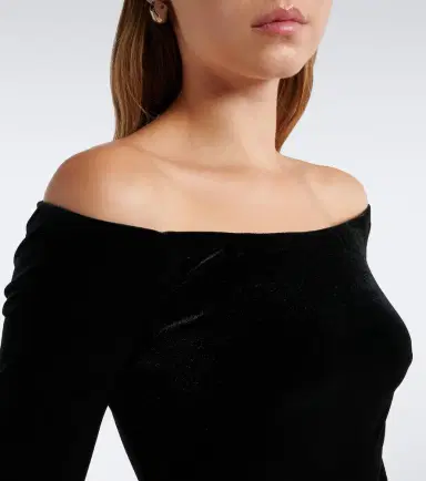 MONIQUE LHUILLIER Sequined velvet-paneled off-shoulder gown | Thumbnail 6