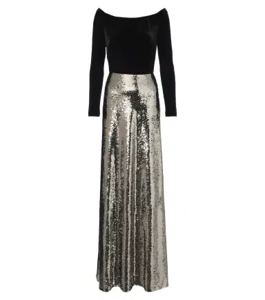 MONIQUE LHUILLIER Sequined velvet-paneled off-shoulder gown | Thumbnail 1