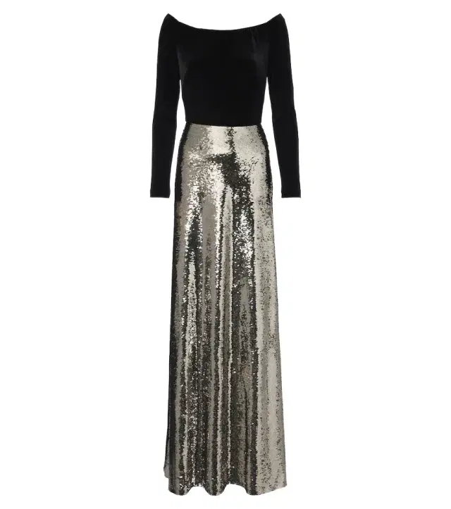 MONIQUE LHUILLIER Sequined velvet-paneled off-shoulder gown