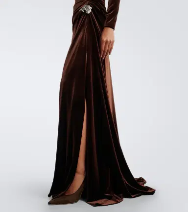 MONIQUE LHUILLIER Draped embellished velvet gown | Thumbnail 2