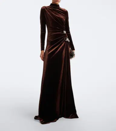 MONIQUE LHUILLIER Draped embellished velvet gown | Thumbnail 4