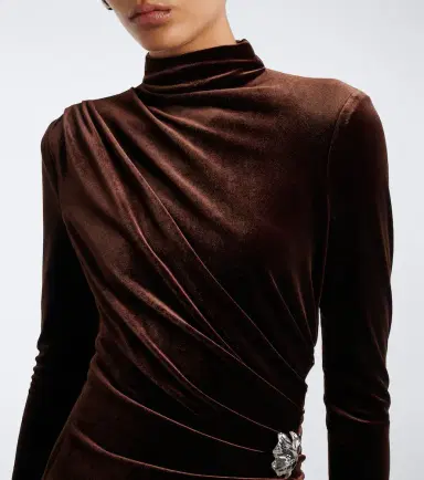 MONIQUE LHUILLIER Draped embellished velvet gown | Thumbnail 5