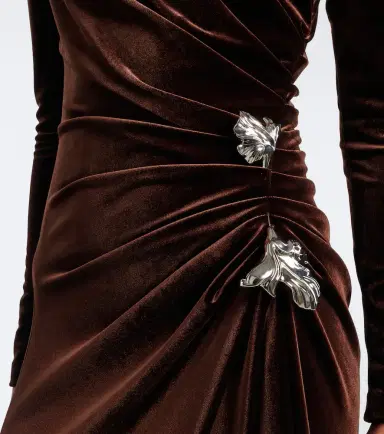 MONIQUE LHUILLIER Draped embellished velvet gown | Thumbnail 6