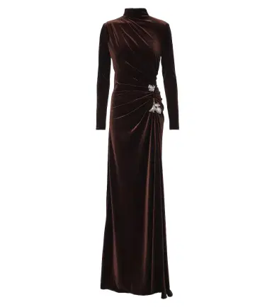MONIQUE LHUILLIER Draped embellished velvet gown | Thumbnail 1