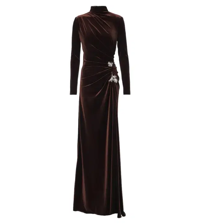 Draped embellished velvet gown