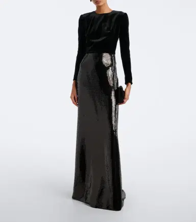 MONIQUE LHUILLIER Sequined velvet-paneled gown | Thumbnail 2