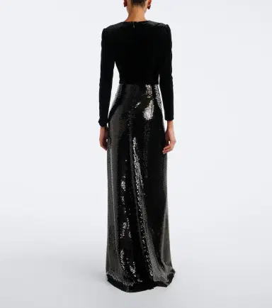 MONIQUE LHUILLIER Sequined velvet-paneled gown | Thumbnail 3