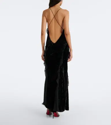 Roberto Cavalli Embellished ruffled velvet gown | Thumbnail 3