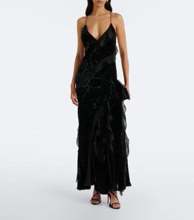 Roberto Cavalli Embellished ruffled velvet gown | Thumbnail 5