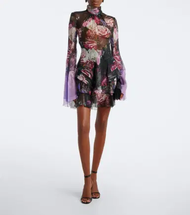 Roberto Cavalli Floral open-back silk minidress | Thumbnail 2