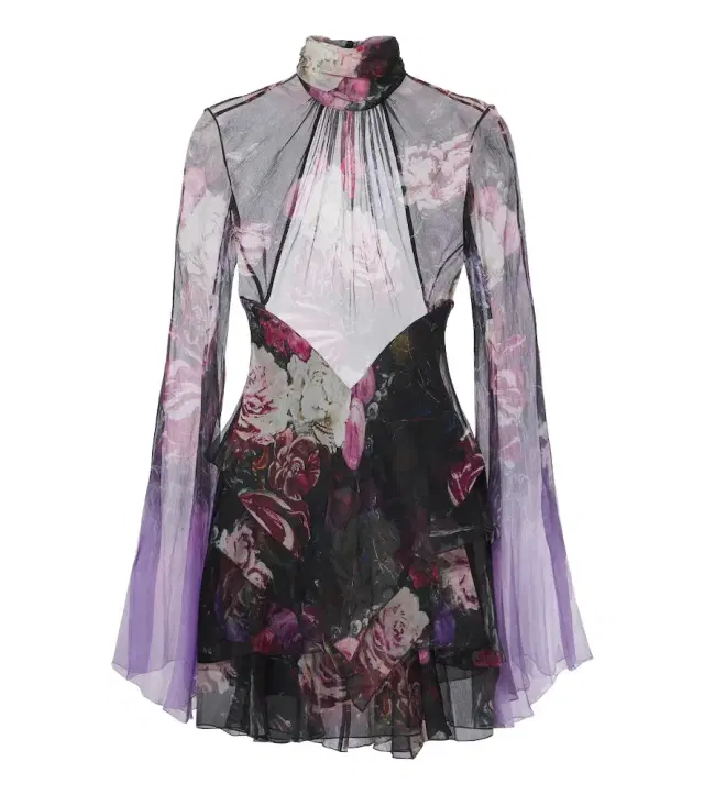 Floral open-back silk minidress