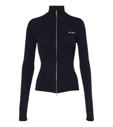 Miu Miu Ribbed-knit cotton zip-up sweater | Thumbnail 1 Miu Miu Ribbed-knit cotton zip-up sweater | Thumbnail 1