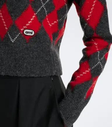 AMI PARIS Argyle virgin wool cardigan | Thumbnail 7