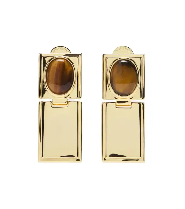 Déhanche Signet Stone Tiger's Eye 18kt gold-plated earrings