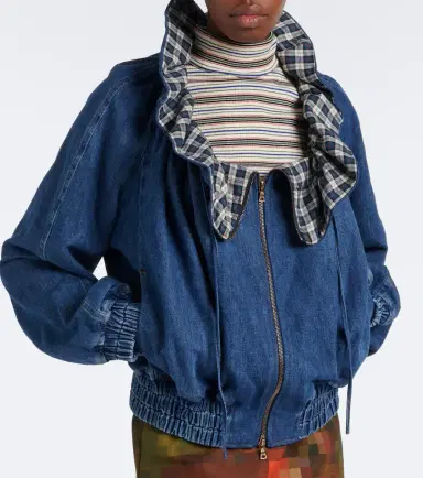 Dries Van Noten Checked ruffled denim jacket | Thumbnail 7