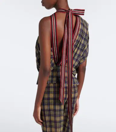 Dries Van Noten Checked draped one-shoulder top | Thumbnail 2