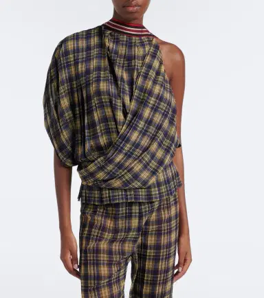Dries Van Noten Checked draped one-shoulder top | Thumbnail 3