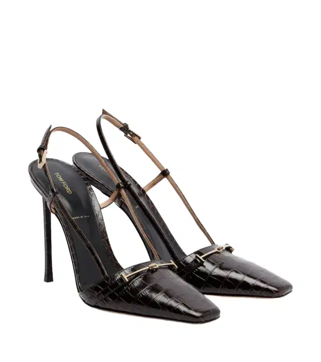 Croc-effect leather slingback pumps