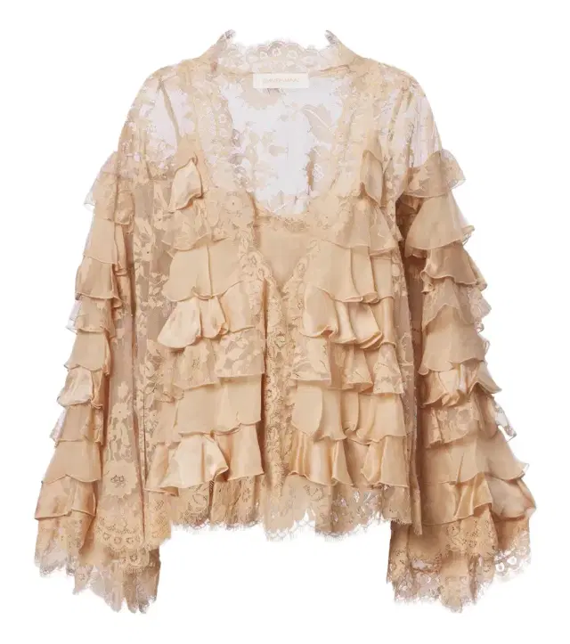 Zimmermann Valiant lace-trimmed ruffled silk blouse