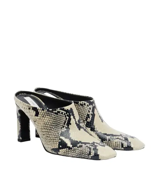 Snake-effect leather mules