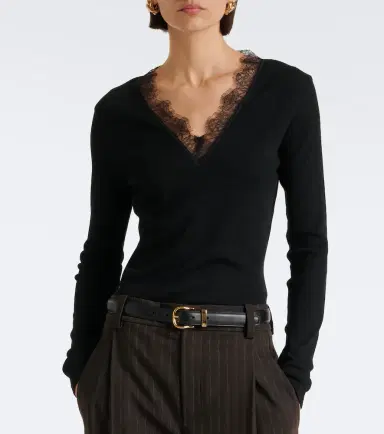 Vince Lace-trimmed ribbed-knit top | Thumbnail 3