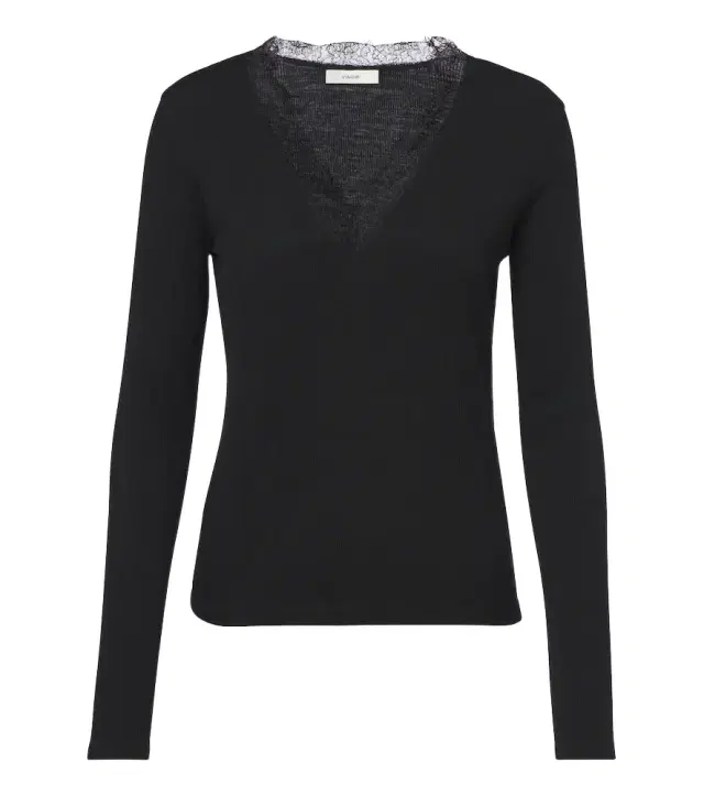 Lace-trimmed ribbed-knit top