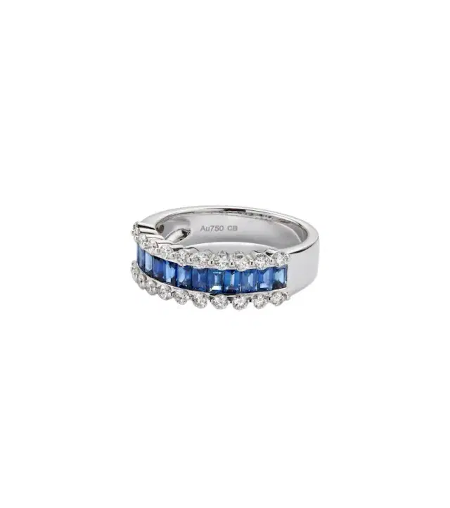 Baguette Love 18kt white gold ring with sapphires and diamonds