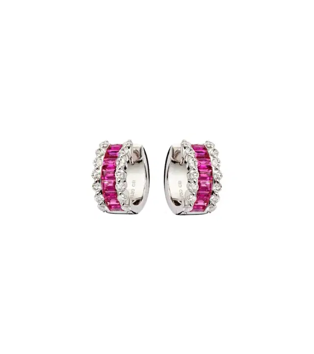 Bucherer Fine Jewellery Baguette Love 18kt white gold hoop earrings with rubies and diamonds