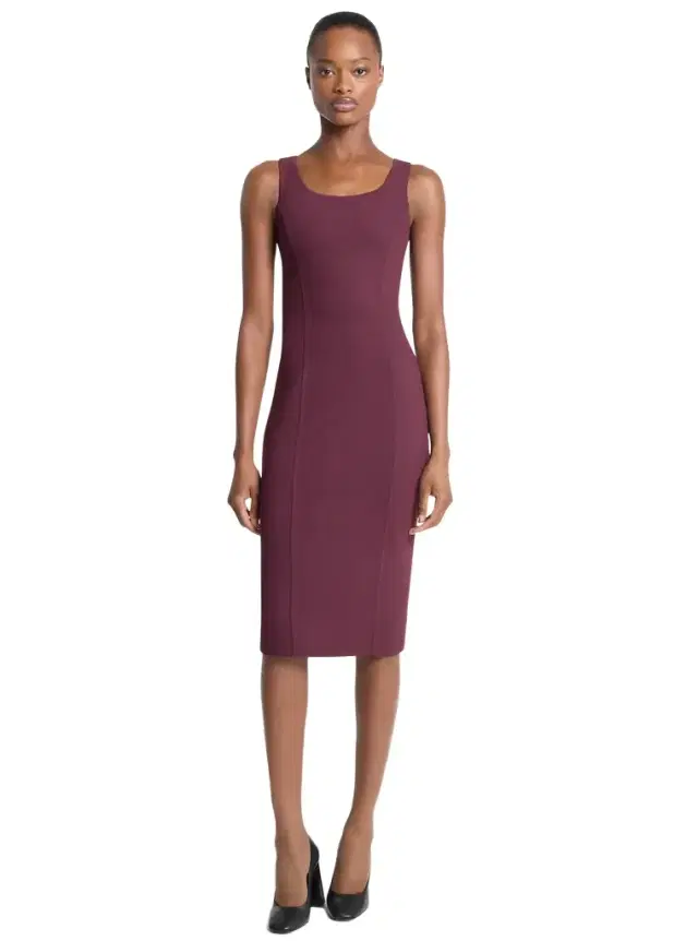 Double Faced Stretch Wool Crepe Scoop-Neck Sheath Dress in