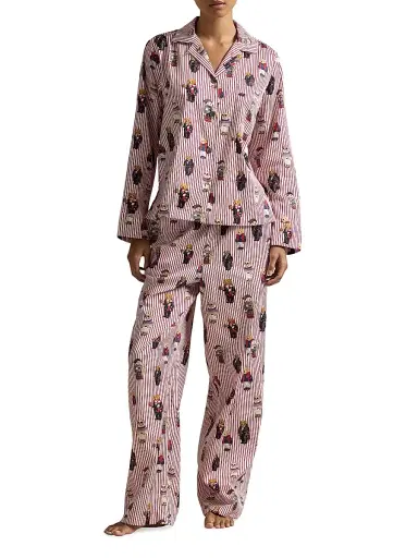 Polo Ralph Lauren Women's Madison Teddy Bear Stripe Pajama Set | Thumbnail 2 Polo Ralph Lauren Women's Madison Teddy Bear Stripe Pajama Set | Thumbnail 2