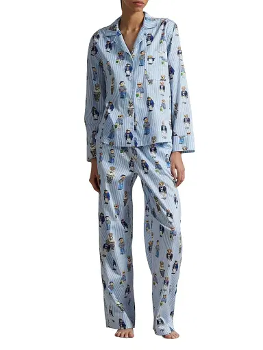 Polo Ralph Lauren Women's Madison Teddy Bear Stripe Pajama Set | Thumbnail 3 Polo Ralph Lauren Women's Madison Teddy Bear Stripe Pajama Set | Thumbnail 3