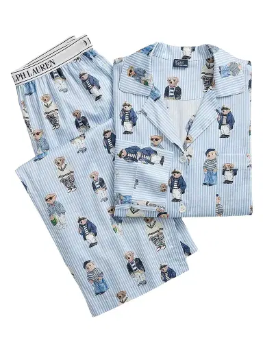 Polo Ralph Lauren Women's Madison Teddy Bear Stripe Pajama Set | Thumbnail 1 Polo Ralph Lauren Women's Madison Teddy Bear Stripe Pajama Set | Thumbnail 1