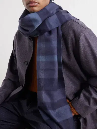 Johnstons of Elgin Tantallon Fringed Checked Cashmere Scarf - Men | Thumbnail 3