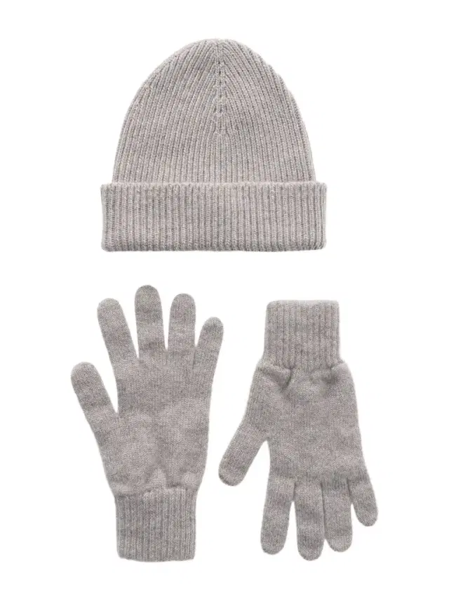Johnstons of Elgin Ribbed Gloves and Beanie Cashmere Set - Men