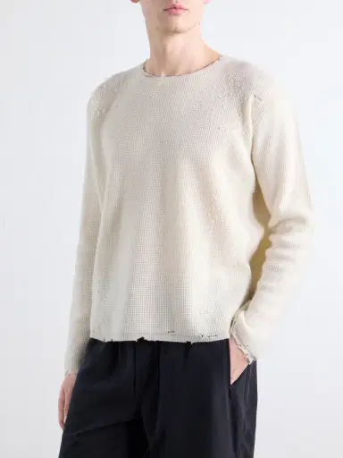 Second/Layer Distressed Waffle-Knit Wool and Cashmere-Blend Sweater - Men | Thumbnail 3