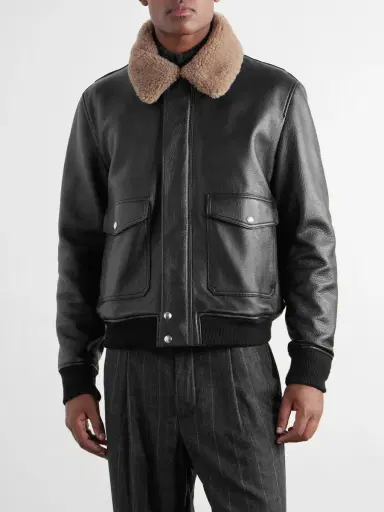 MR P. Shearling-Trimmed Full-Grain Leather Blouson Jacket - Men | Thumbnail 3