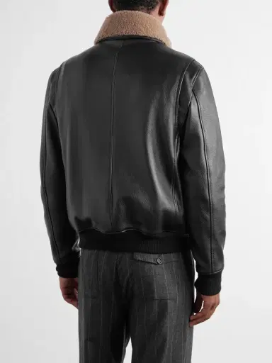 MR P. Shearling-Trimmed Full-Grain Leather Blouson Jacket - Men | Thumbnail 4
