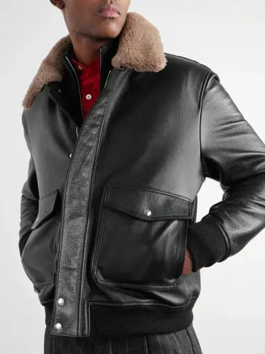 MR P. Shearling-Trimmed Full-Grain Leather Blouson Jacket - Men | Thumbnail 5