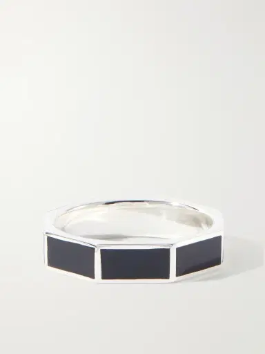 Peyote Bird Bamboo Black Sterling Silver and Onyx Ring - Men | Thumbnail 3