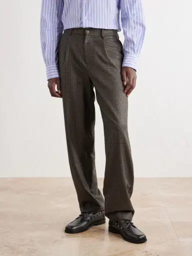 De Bonne Facture Straight-Leg Pleated Puppytooth Wool-Flannel Trousers - Men | Thumbnail 3