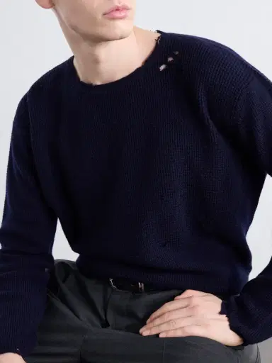 Second/Layer Distressed Waffle-Knit Wool and Cashmere-Blend Sweater - Men | Thumbnail 5