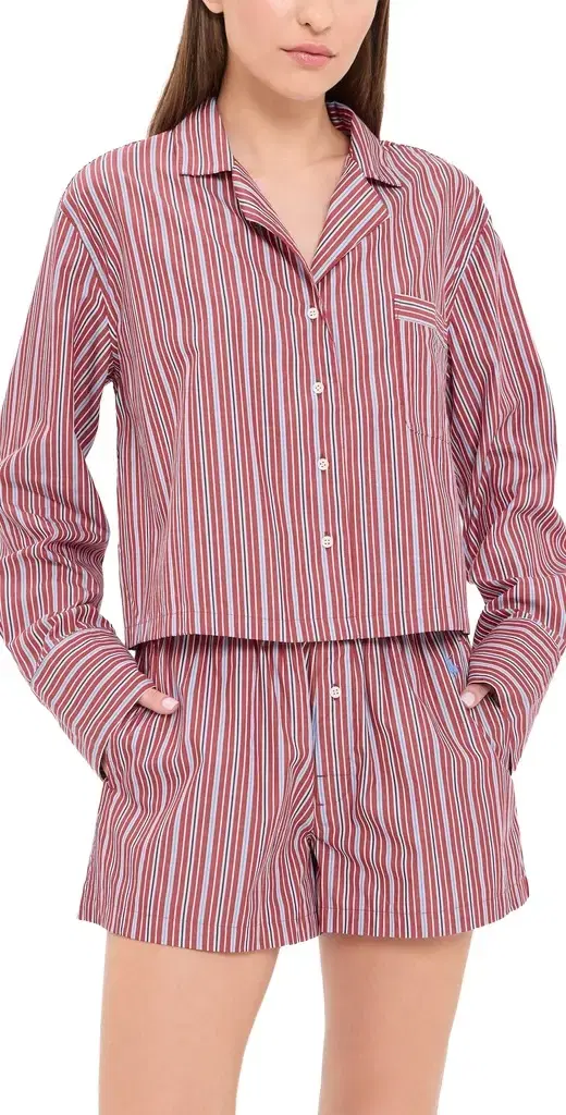 Crop Shirt & Boxers Pajama Set