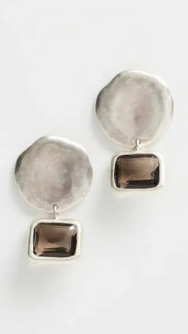 CHAN LUU Sterling Silver Coin With Smokey Quartz Drop Earrings | Thumbnail 2
