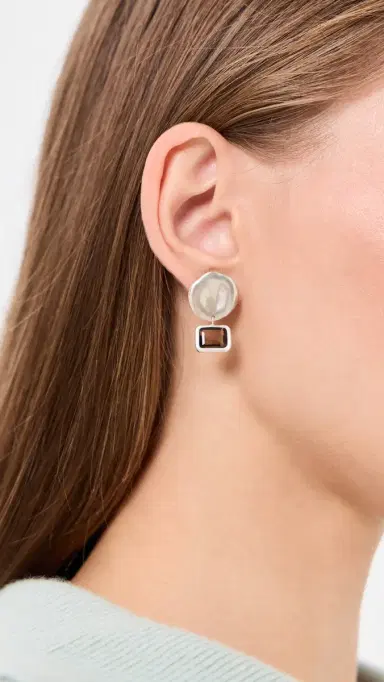 CHAN LUU Sterling Silver Coin With Smokey Quartz Drop Earrings | Thumbnail 3