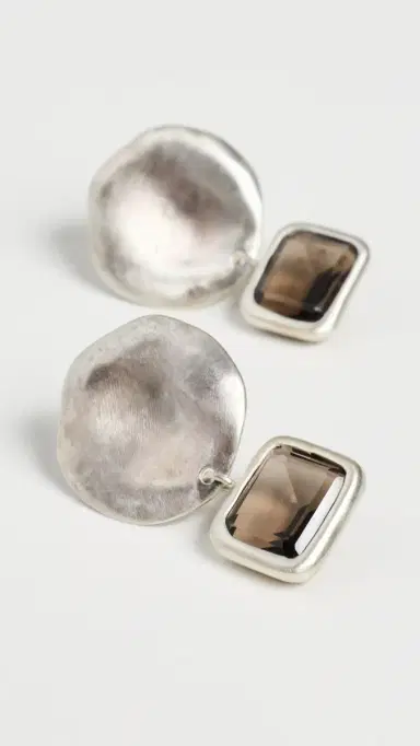 CHAN LUU Sterling Silver Coin With Smokey Quartz Drop Earrings | Thumbnail 4