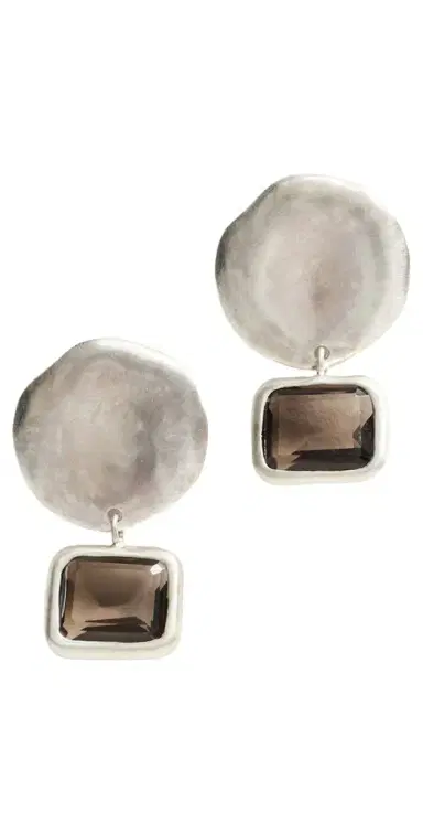 CHAN LUU Sterling Silver Coin With Smokey Quartz Drop Earrings | Thumbnail 1