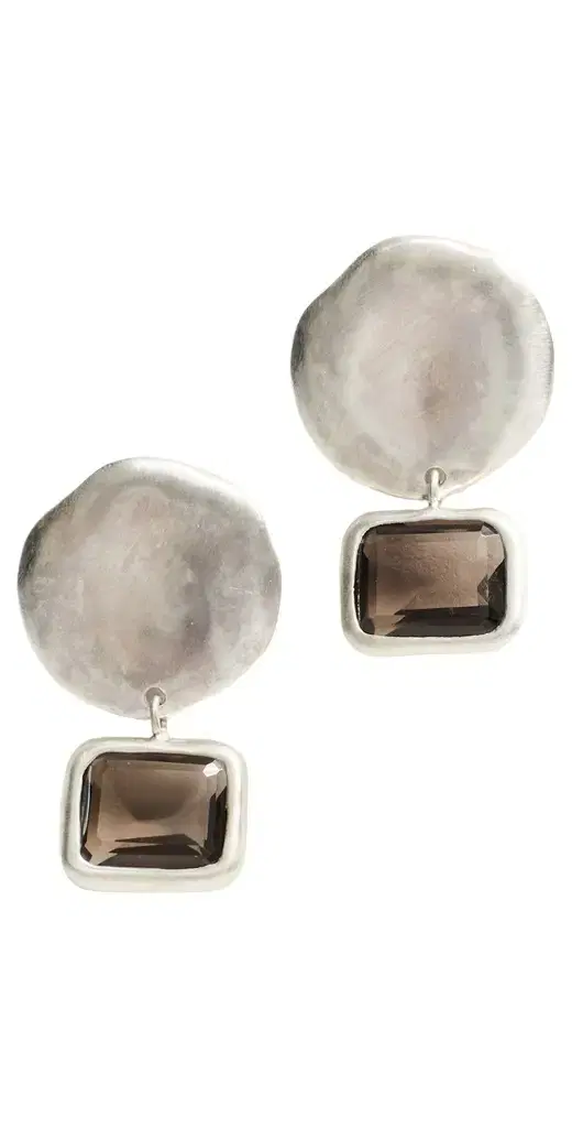CHAN LUU Sterling Silver Coin With Smokey Quartz Drop Earrings