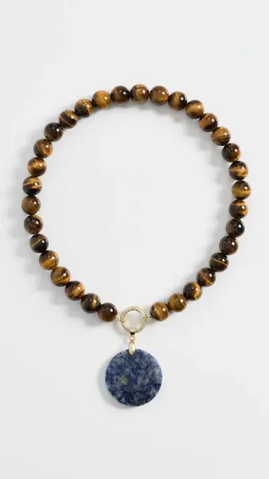 By Adina Eden Tiger Eye Earth Drop Pendant Necklace | Thumbnail 2